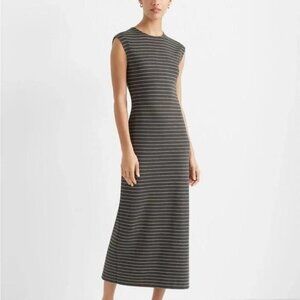 Club Monaco Olive Green & White Striped Sleeveless Summer Dress, sz 00